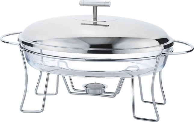 RECHAUD OVAL 3L EM VIDRO COM TAMPA INOX