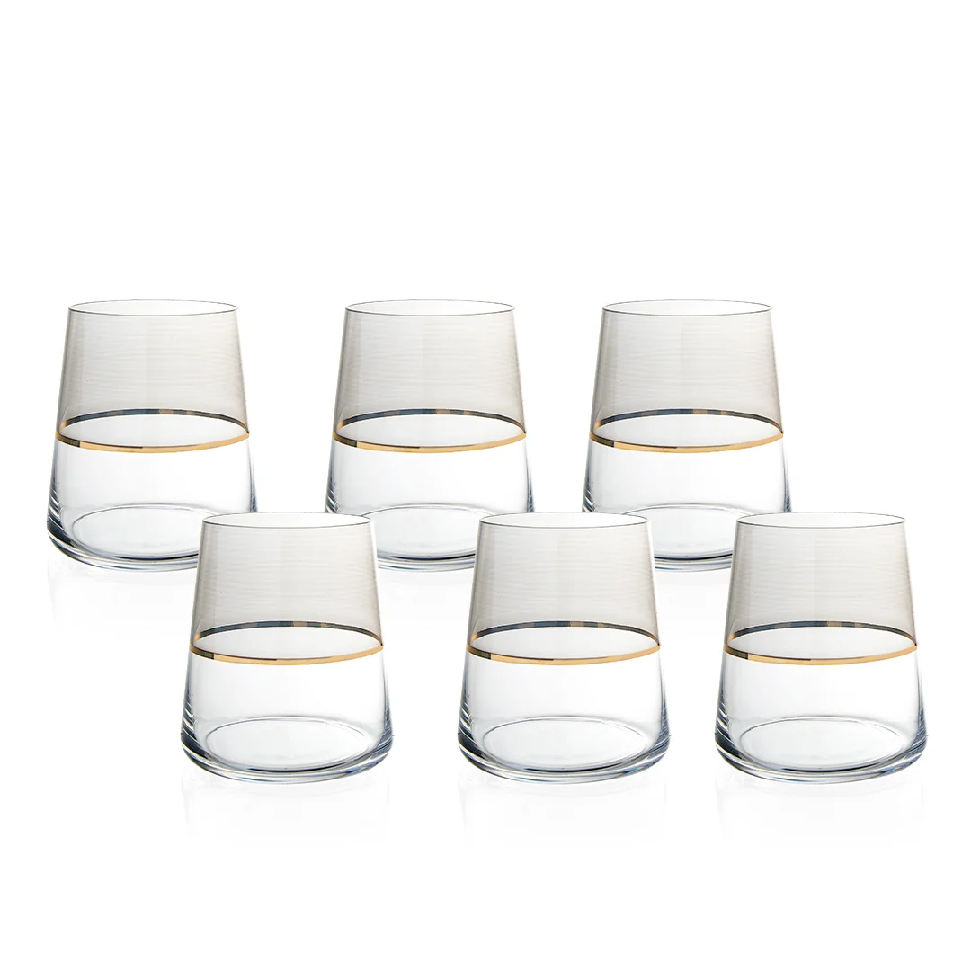 JG C/6 COPOS DUO 380ML FUME FILETADO OURO