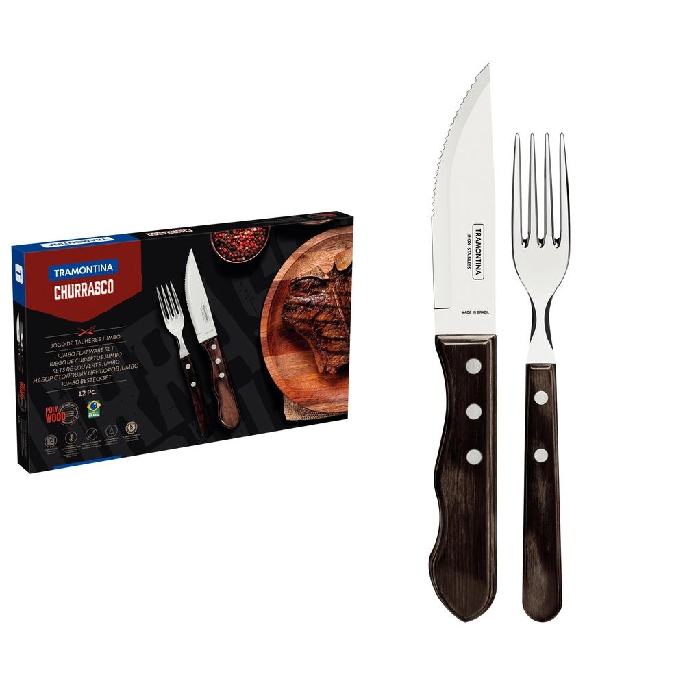 JG CHURRASCO INOX C/12 PÇS POLYWOOD CASTANHO