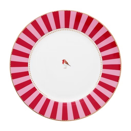 PRATO DE JANTAR VERMELHO SRIPES LOVE BIRDS