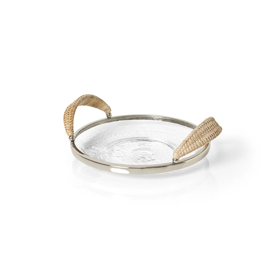 BANDEJA VIDRO COM ALCA RATTAN 27CM